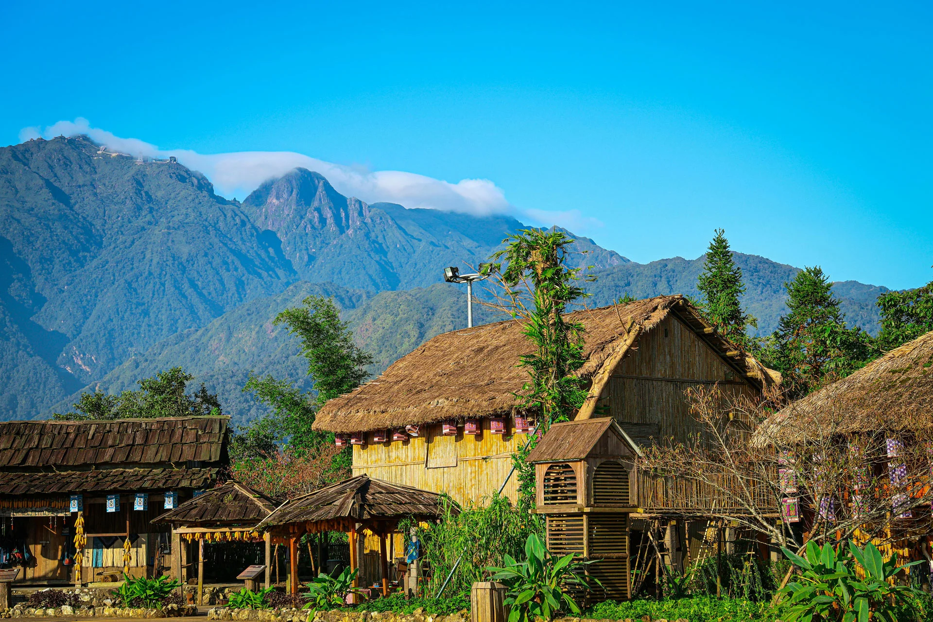 Sapa mountains and sunrise over the hotel