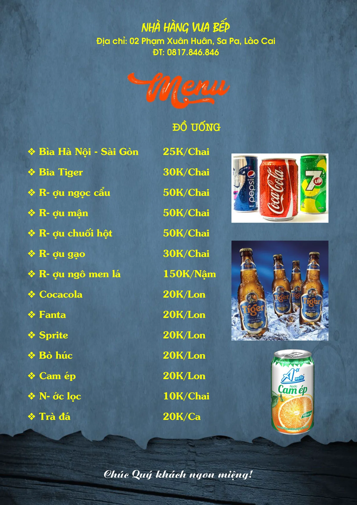 Thực đơn nhà hàng Vua Bếp