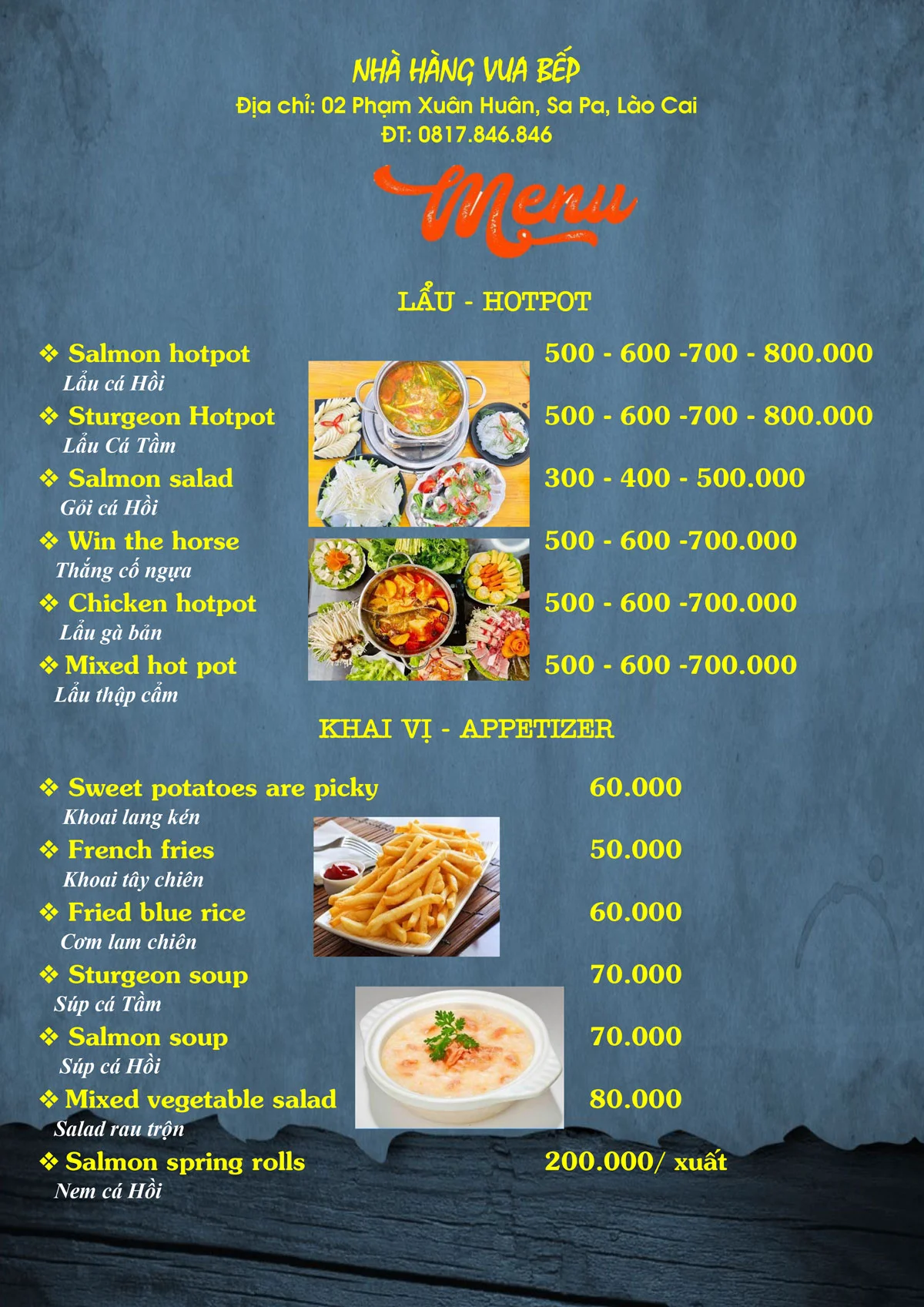 Thực đơn nhà hàng Vua Bếp