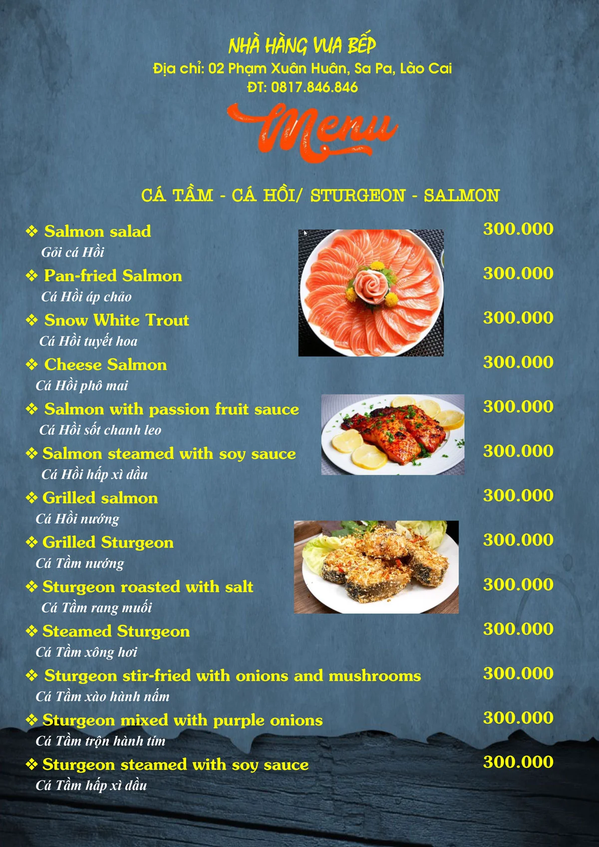 Thực đơn nhà hàng Vua Bếp