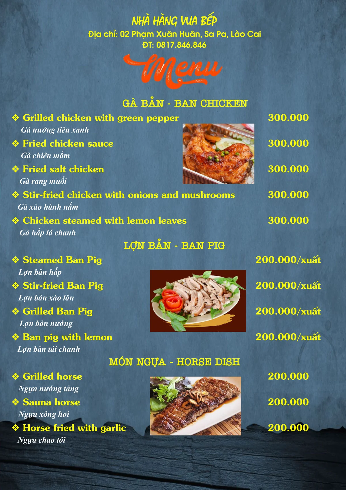 Thực đơn nhà hàng Vua Bếp