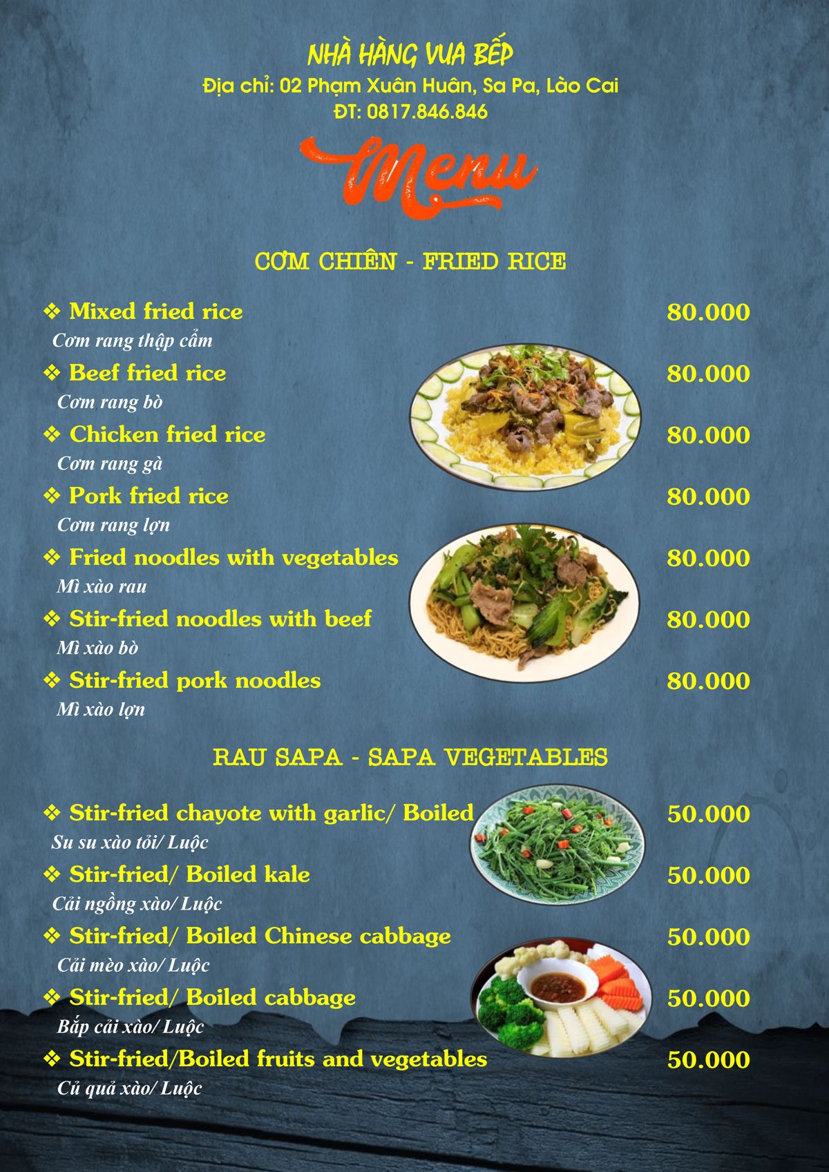 Thực đơn nhà hàng Vua Bếp