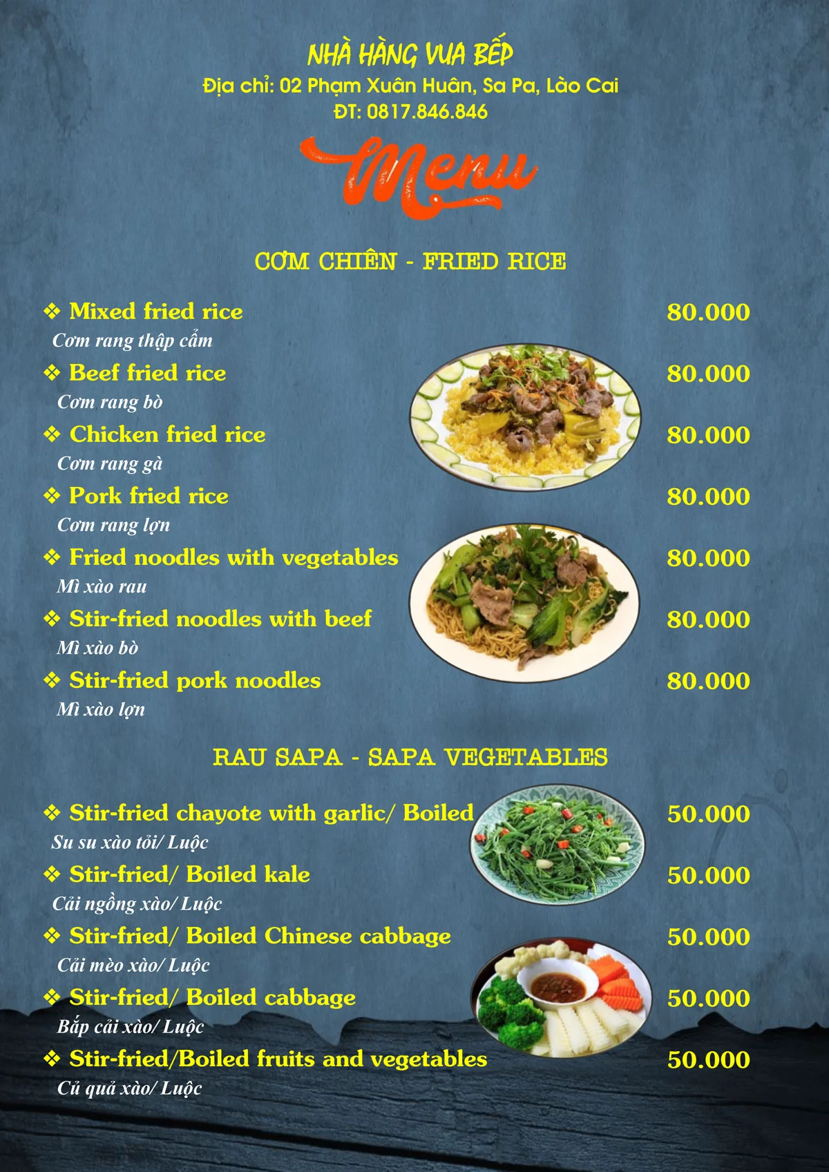 Thực đơn nhà hàng Vua Bếp