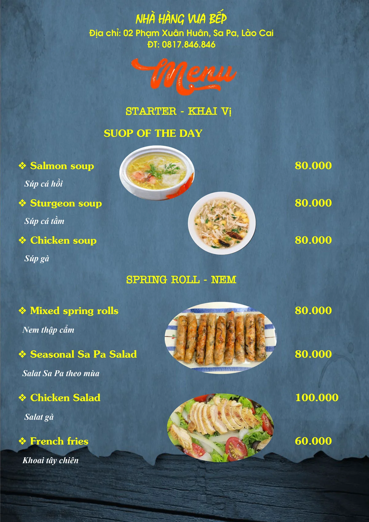 Thực đơn nhà hàng Vua Bếp