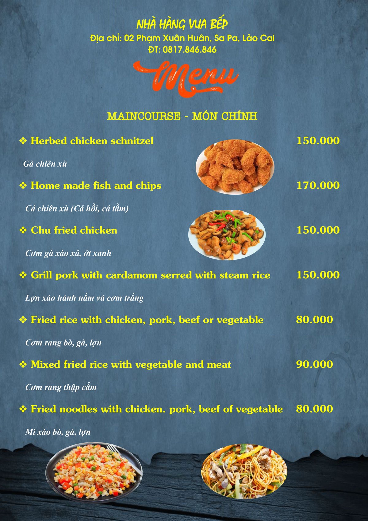 Thực đơn nhà hàng Vua Bếp