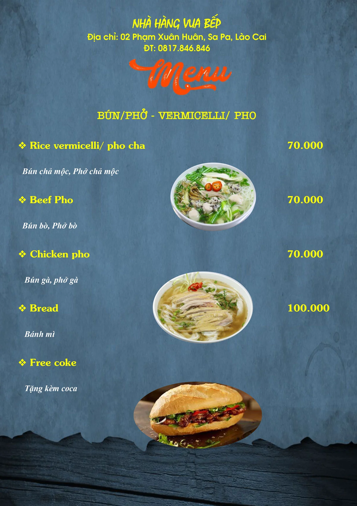 Thực đơn nhà hàng Vua Bếp