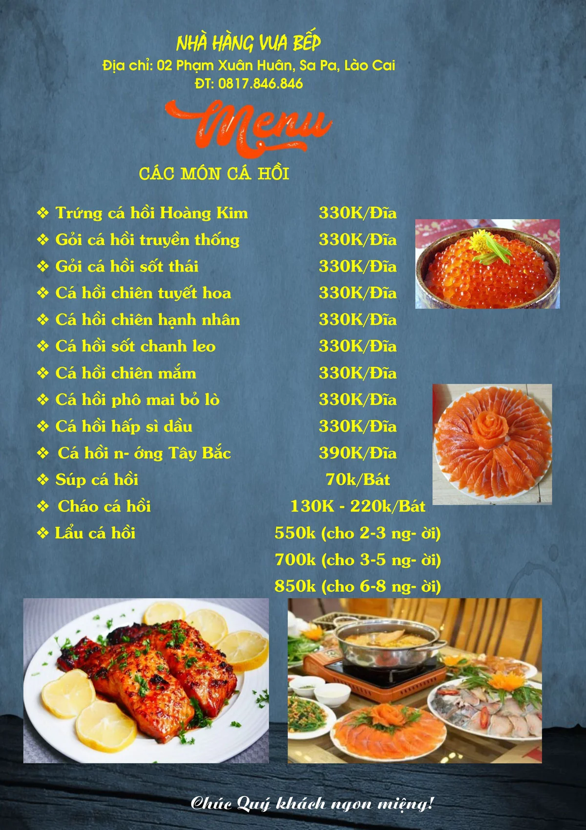Thực đơn nhà hàng Vua Bếp
