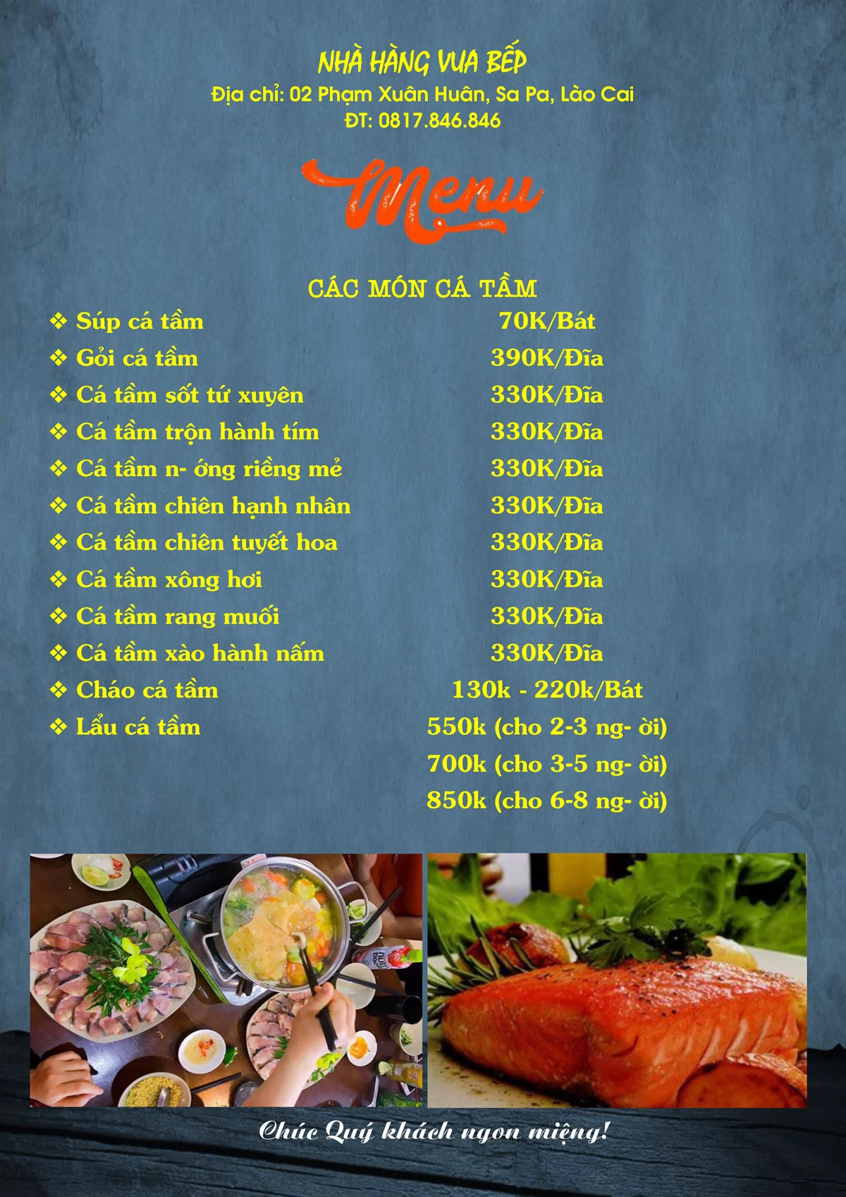 Thực đơn nhà hàng Vua Bếp
