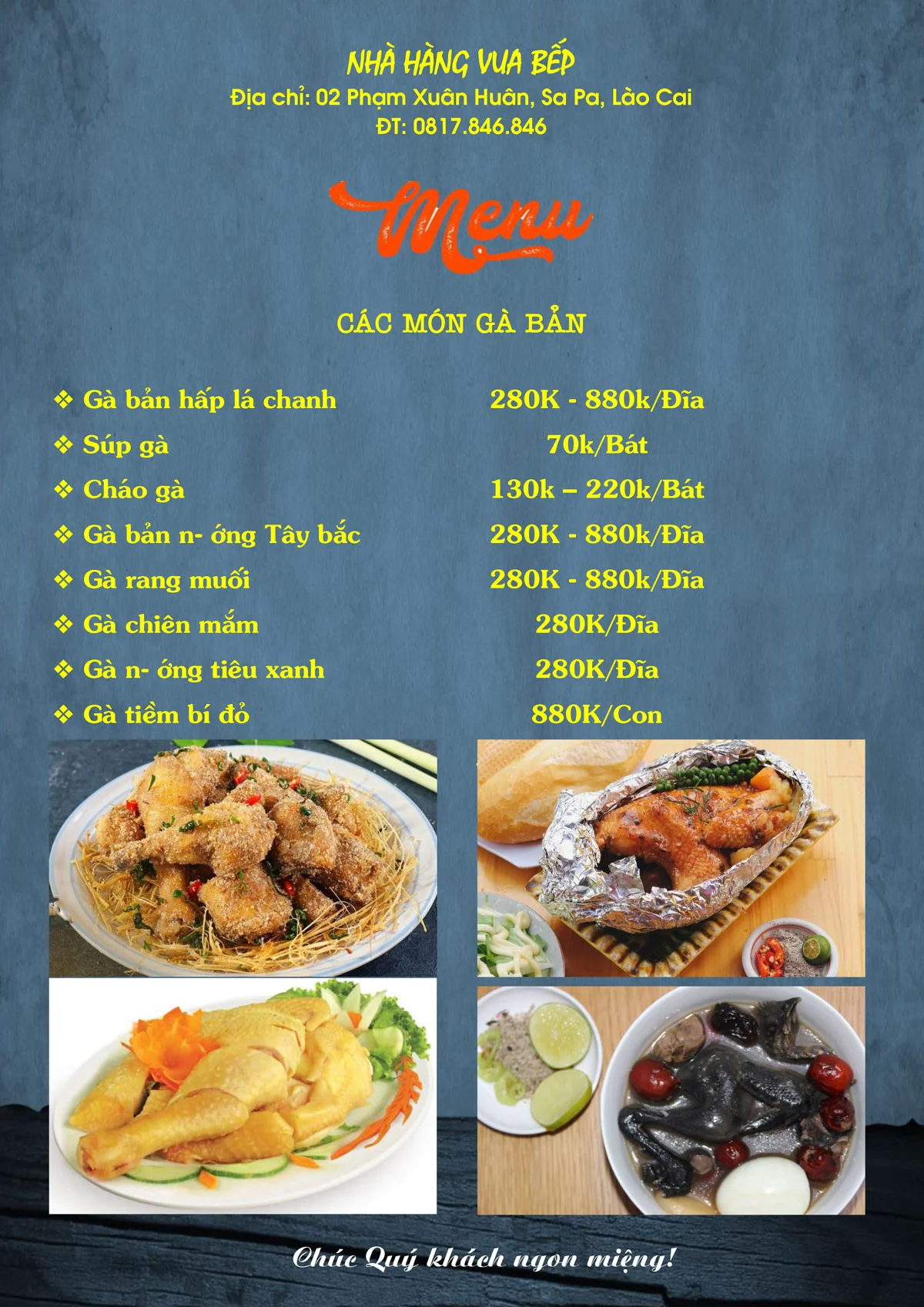 Thực đơn nhà hàng Vua Bếp