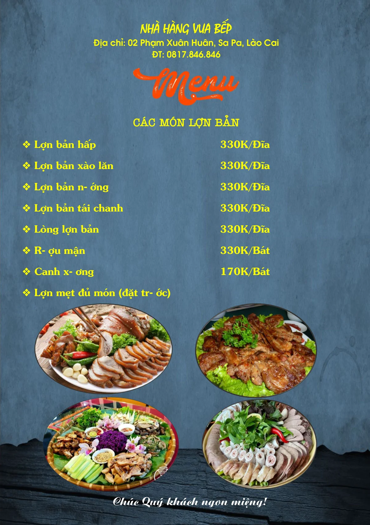 Thực đơn nhà hàng Vua Bếp
