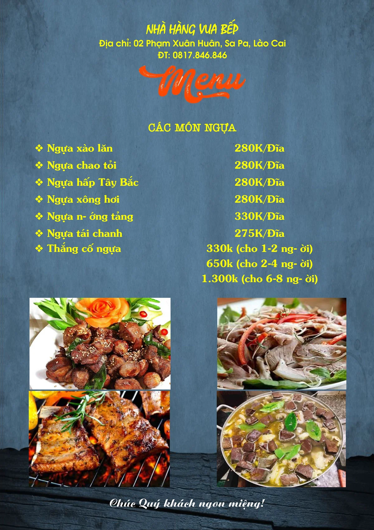 Thực đơn nhà hàng Vua Bếp