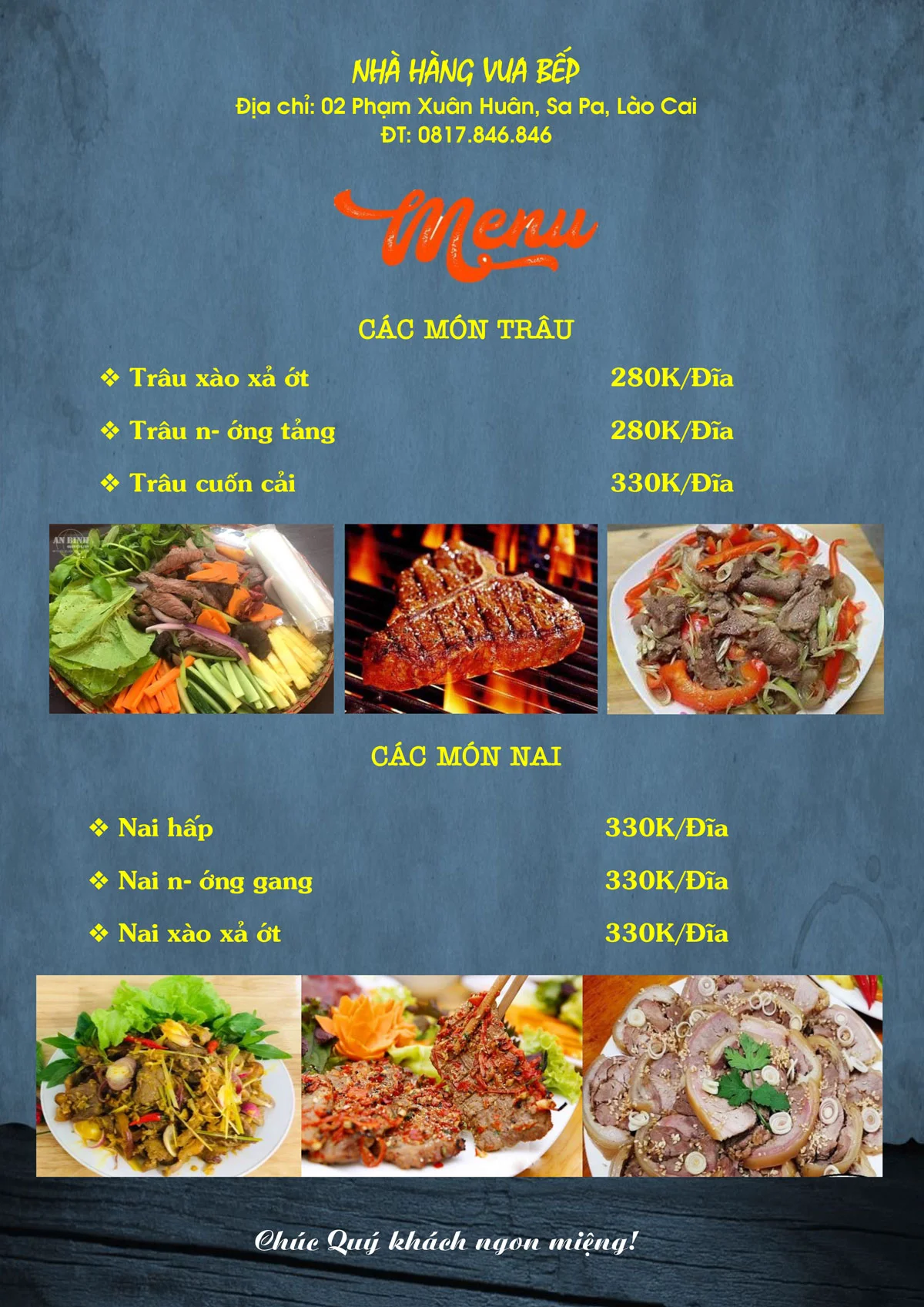 Thực đơn nhà hàng Vua Bếp