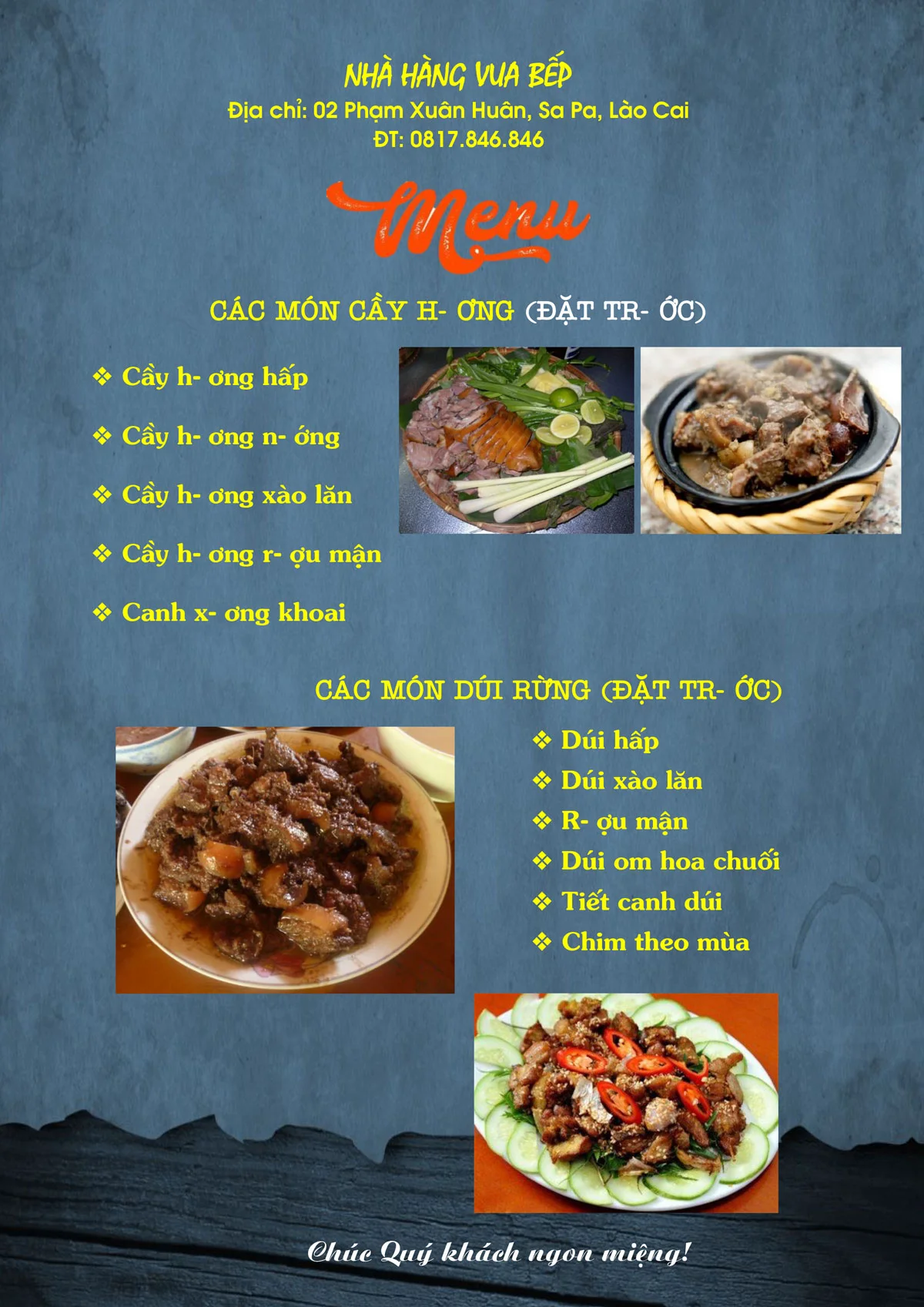Thực đơn nhà hàng Vua Bếp