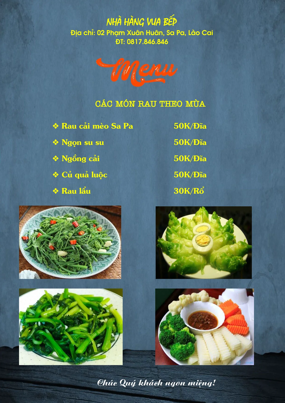 Thực đơn nhà hàng Vua Bếp